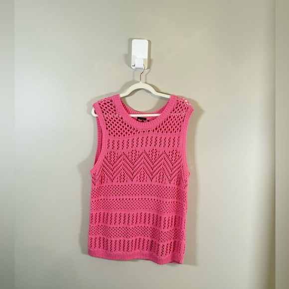 Talbots • Pink Crochet Sweater Knit Sleeveless Vest Blouse Sz Large Oversized - Picture 1 of 9